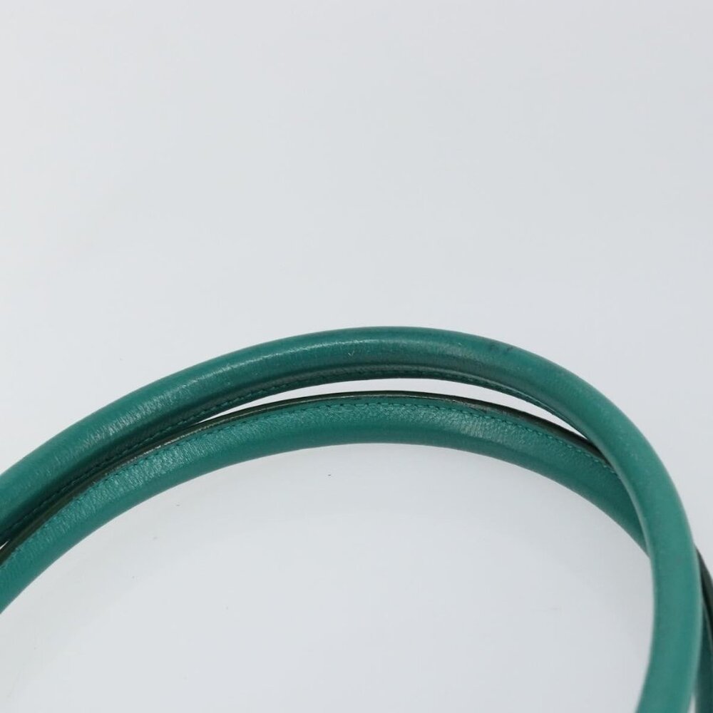 Authentic Salvatore Ferragamo Gancini Shoulder Bag Leather Green Silver - Picture 15 of 16